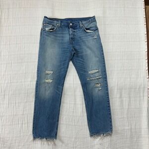 Levi's 501 CT Jeans W30 L32 Distressed Light Wash Denim Button Fly SEE MEASURES